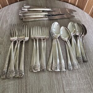 Lot of 48 Pcs Wm Rogers MOUNTAIN ROSE International Silver Plate 1954